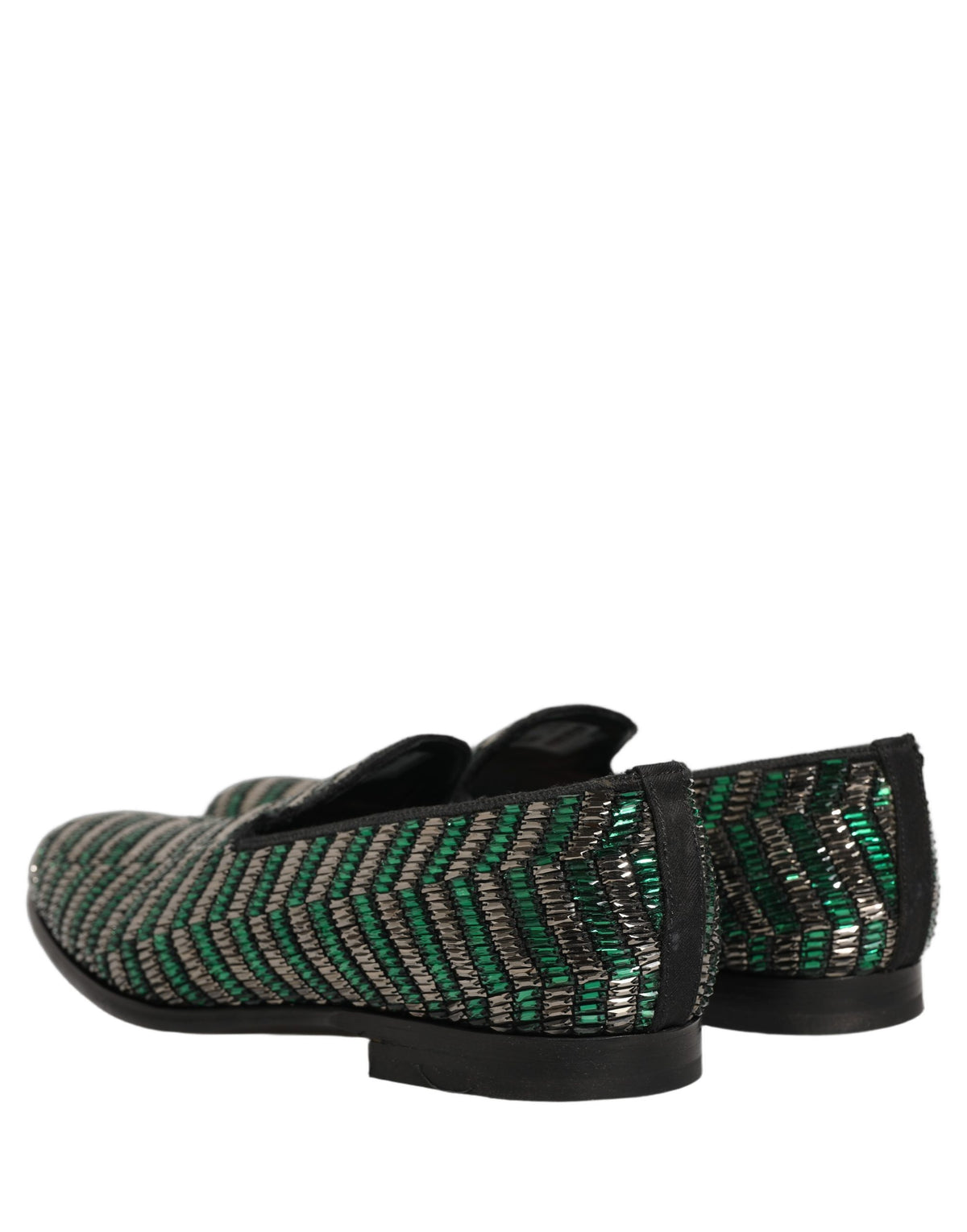 Silver Green Embellished Dress Loafers Shoes