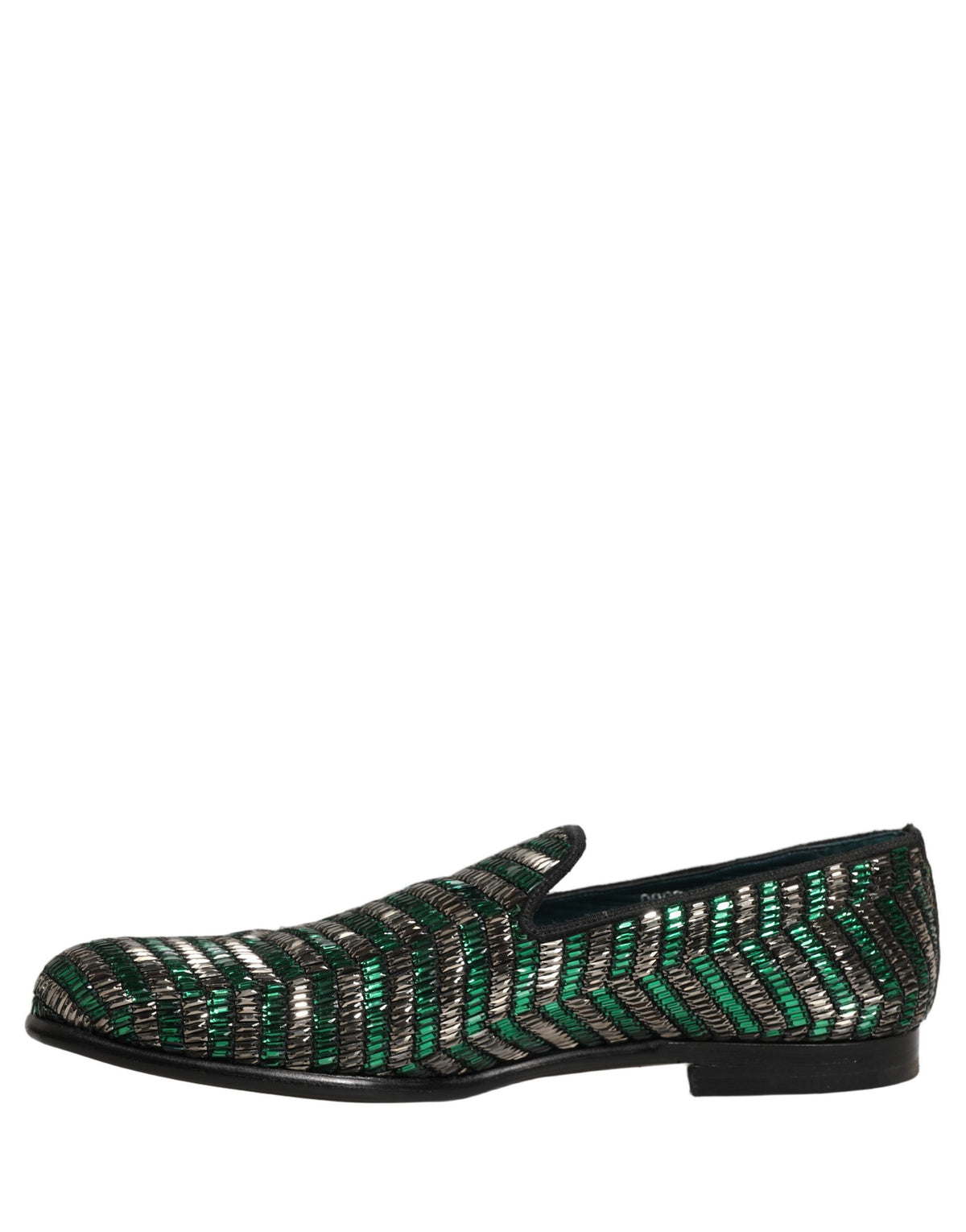 Silver Green Embellished Dress Loafers Shoes