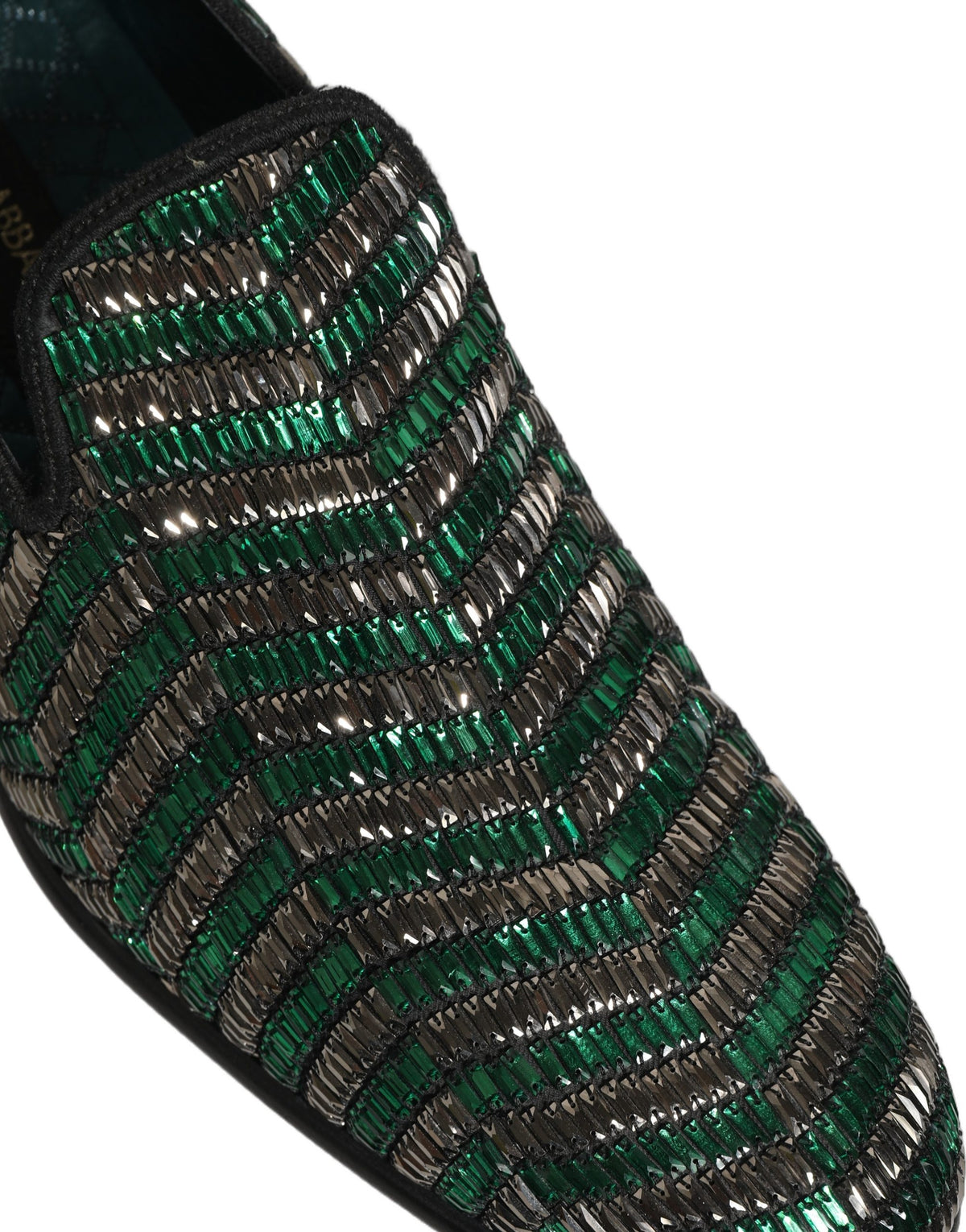 Silver Green Embellished Dress Loafers Shoes