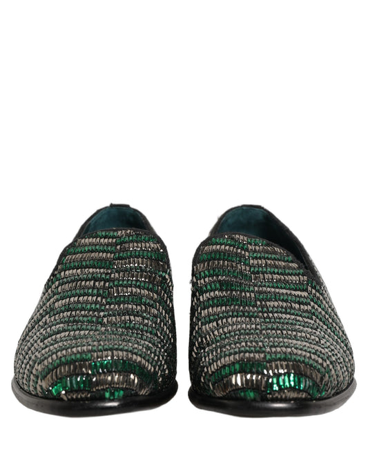 Silver Green Embellished Dress Loafers Shoes