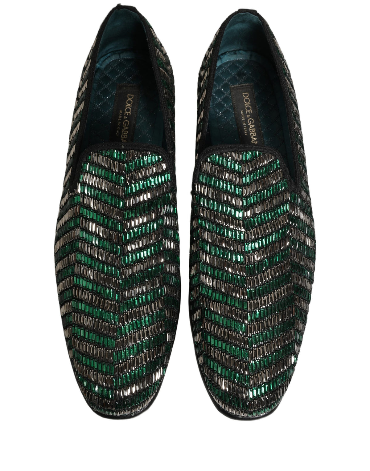 Silver Green Embellished Dress Loafers Shoes