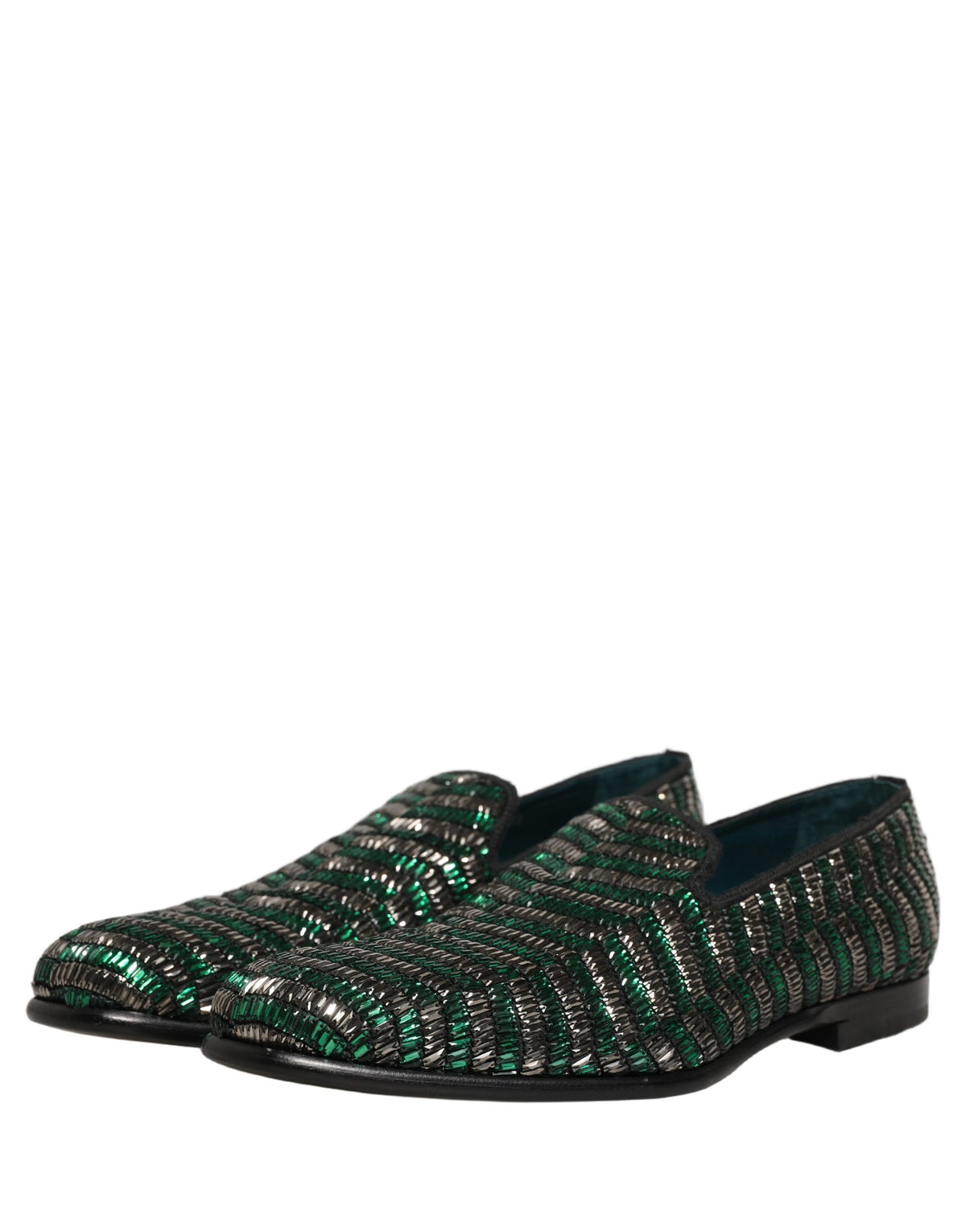 Silver Green Embellished Dress Loafers Shoes