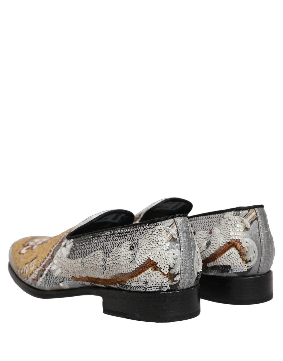 White Gold Sequined Slip On Loafers Shoes
