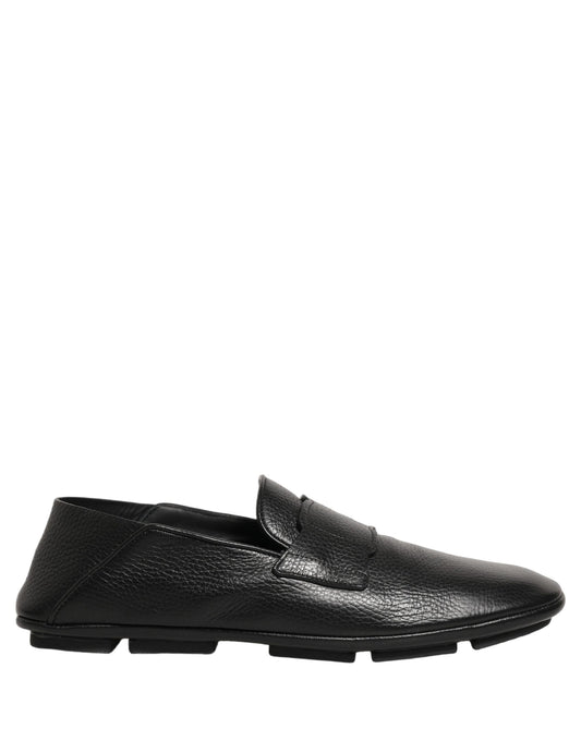 Black Deerskin Leather Driver Loafers Shoes