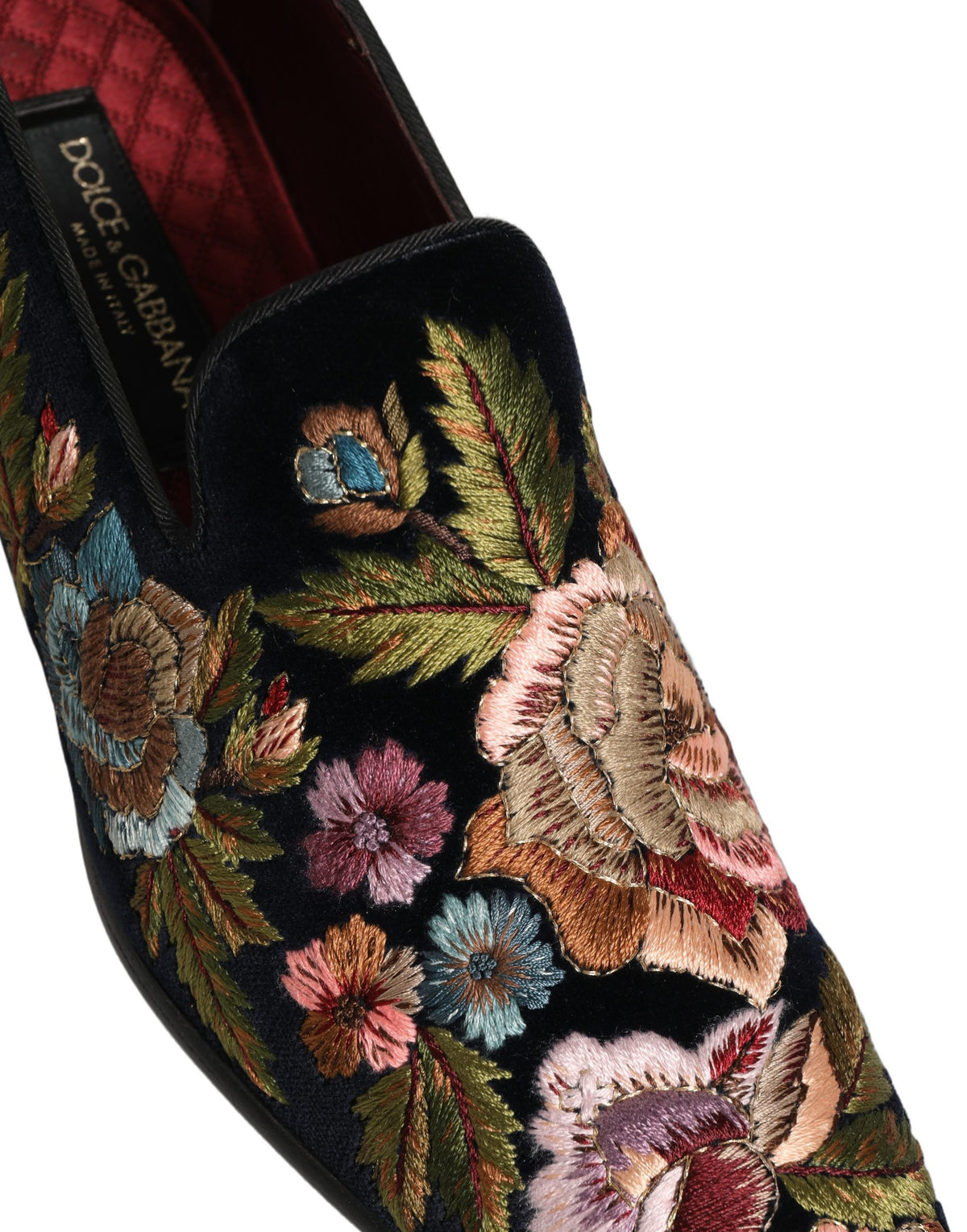 Black Velvet Floral Embroidery Loafers Shoes
