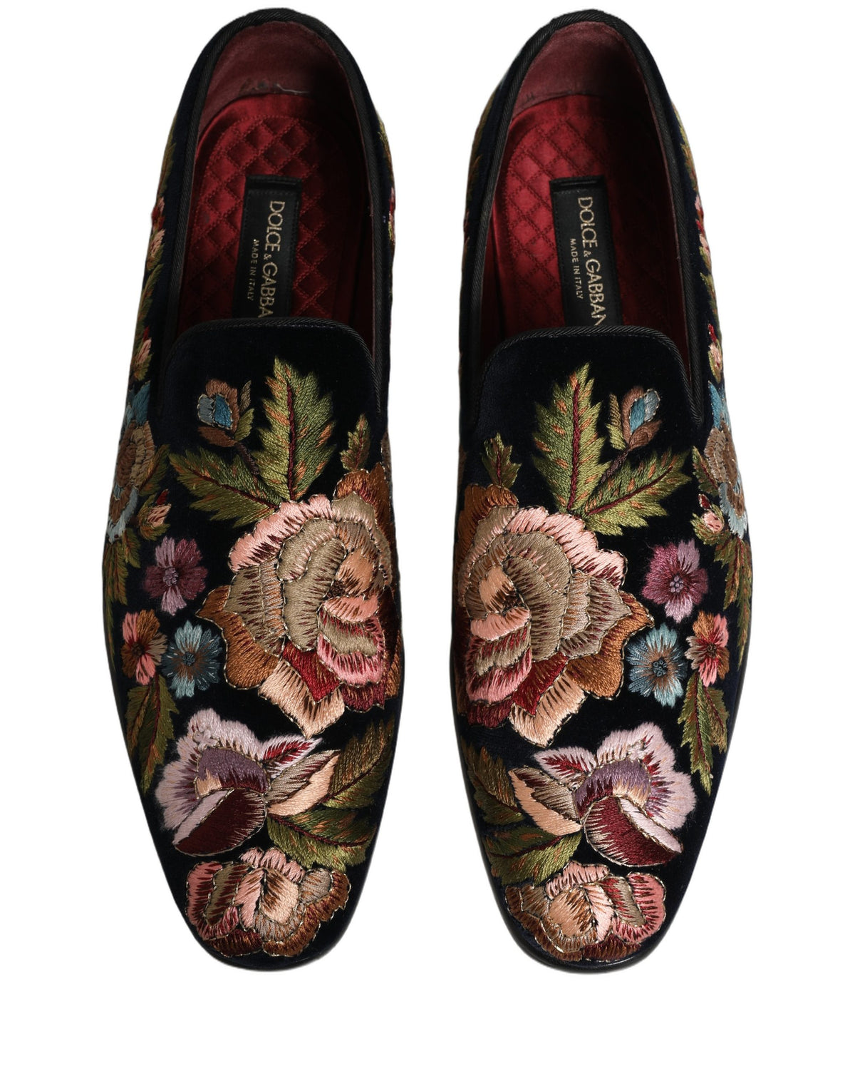 Black Velvet Floral Embroidery Loafers Shoes