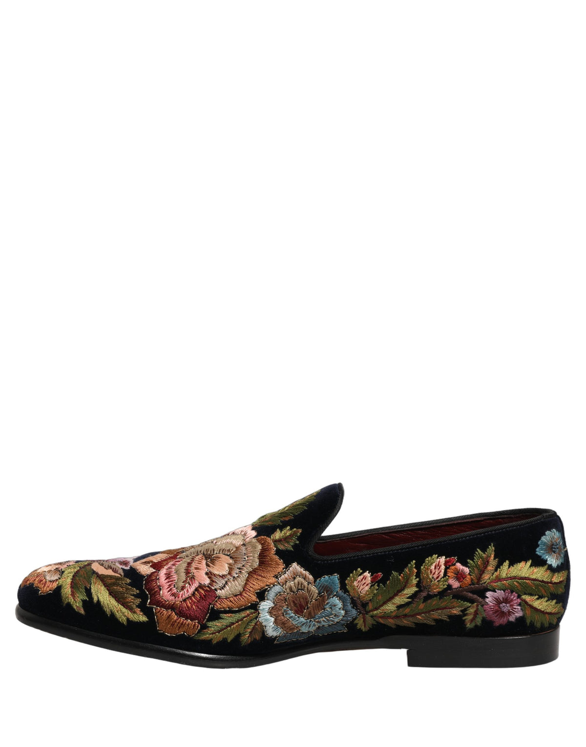 Black Velvet Floral Embroidery Loafers Shoes