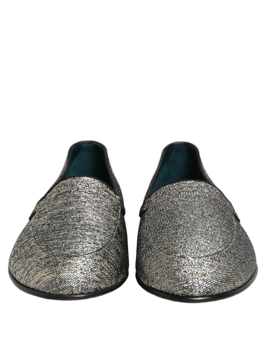 Gray Glitter Lurex DG Logo Dress Loafers Shoes