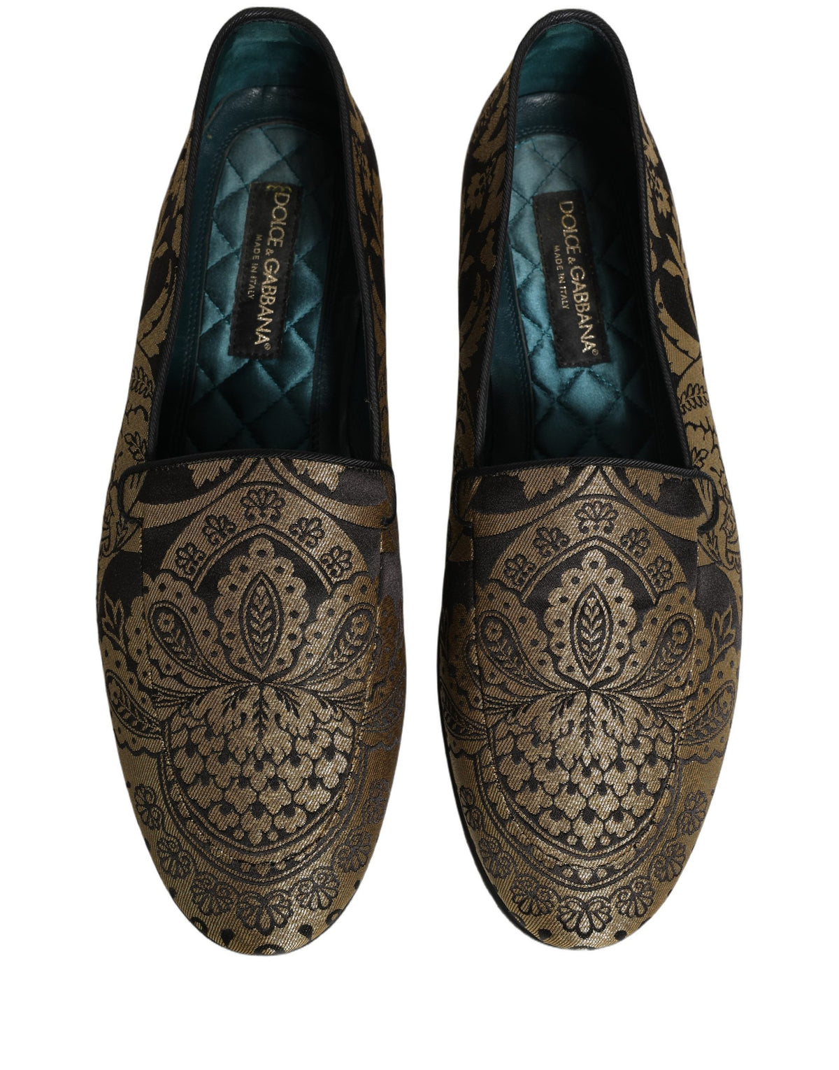 Gold Jacquard Leather Slip On Loafers Shoes