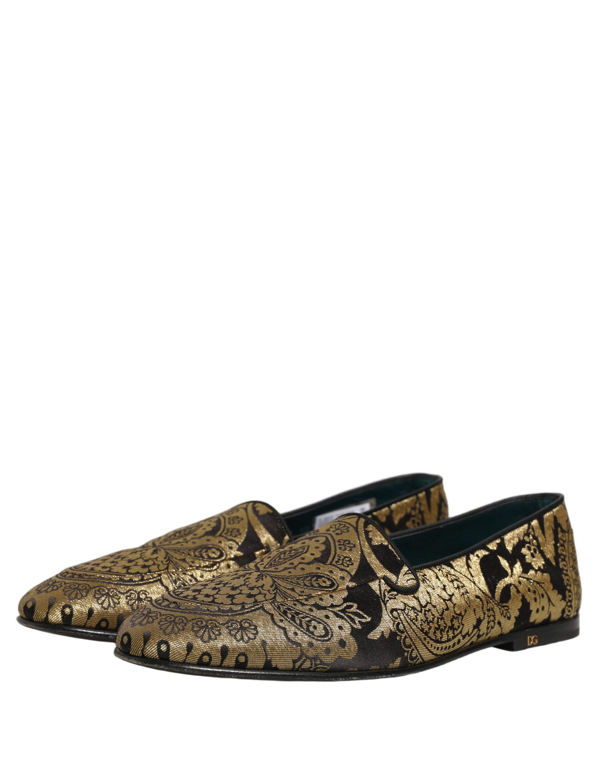 Gold Jacquard Leather Slip On Loafers Shoes