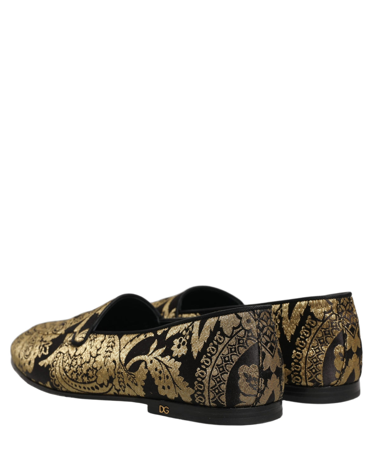 Gold Jacquard Leather Slip On Loafers Shoes