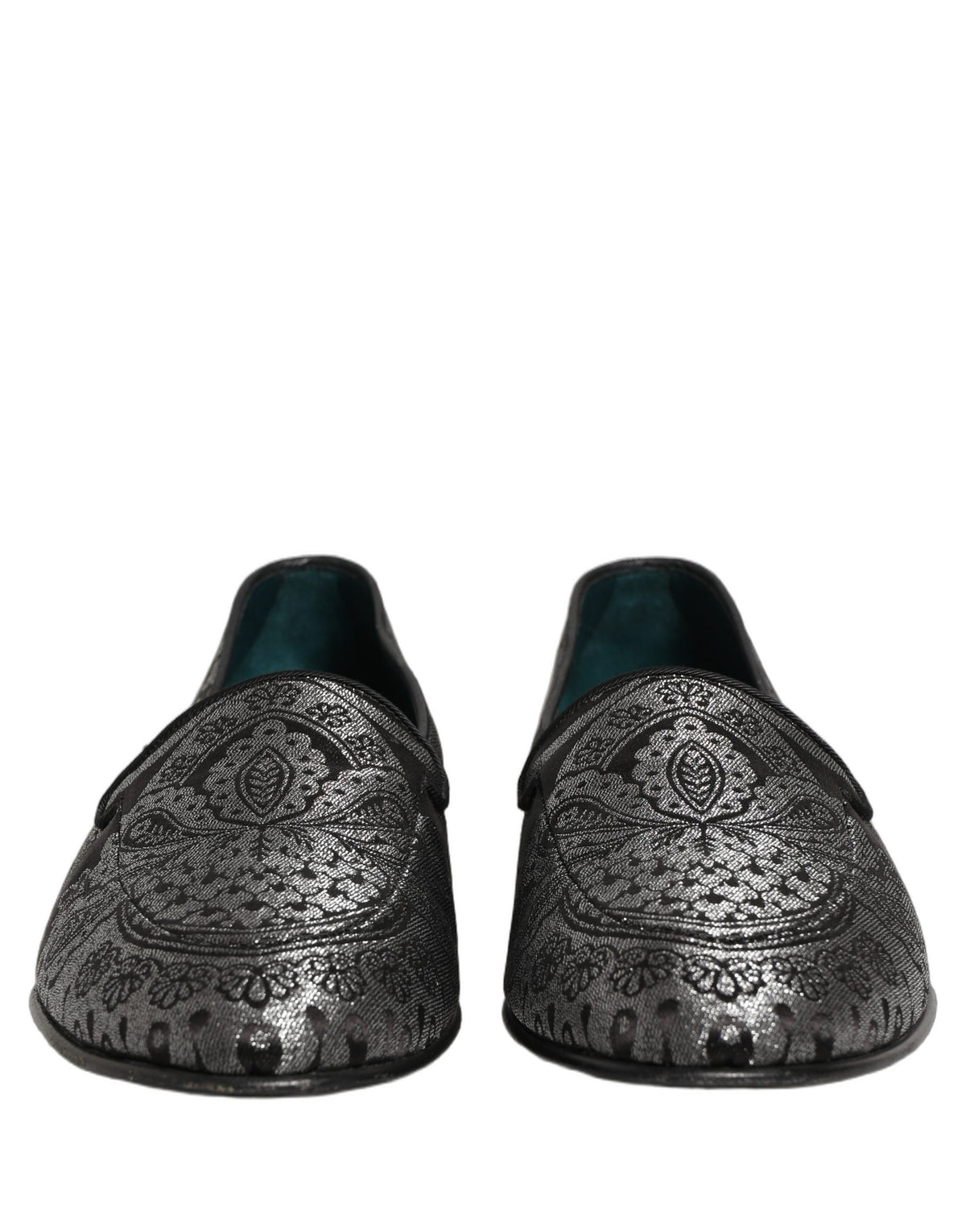 Silver Jacquard Leather Slip On Loafers Shoes