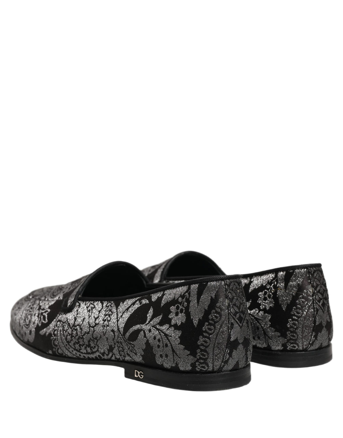 Silver Jacquard Leather Slip On Loafers Shoes