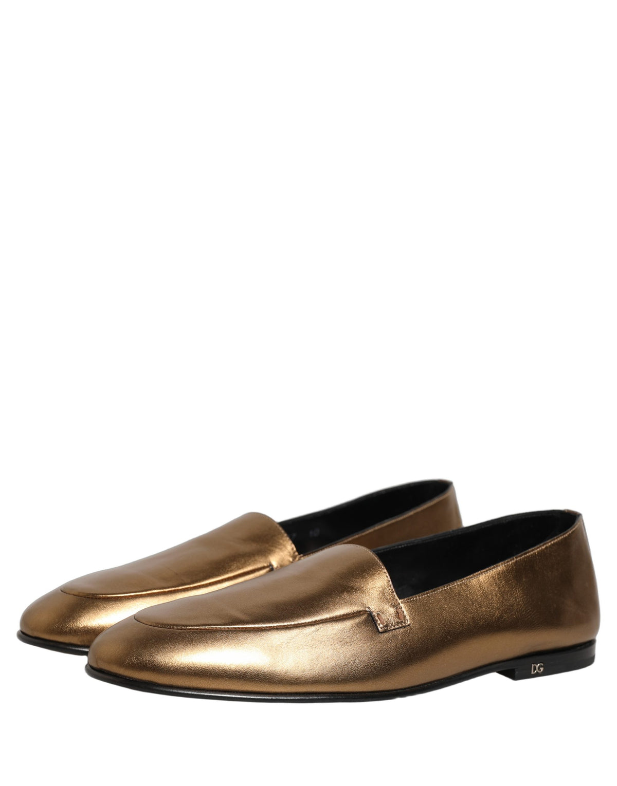 Gold Leather DG Logo Slip On Men Loafers Shoes