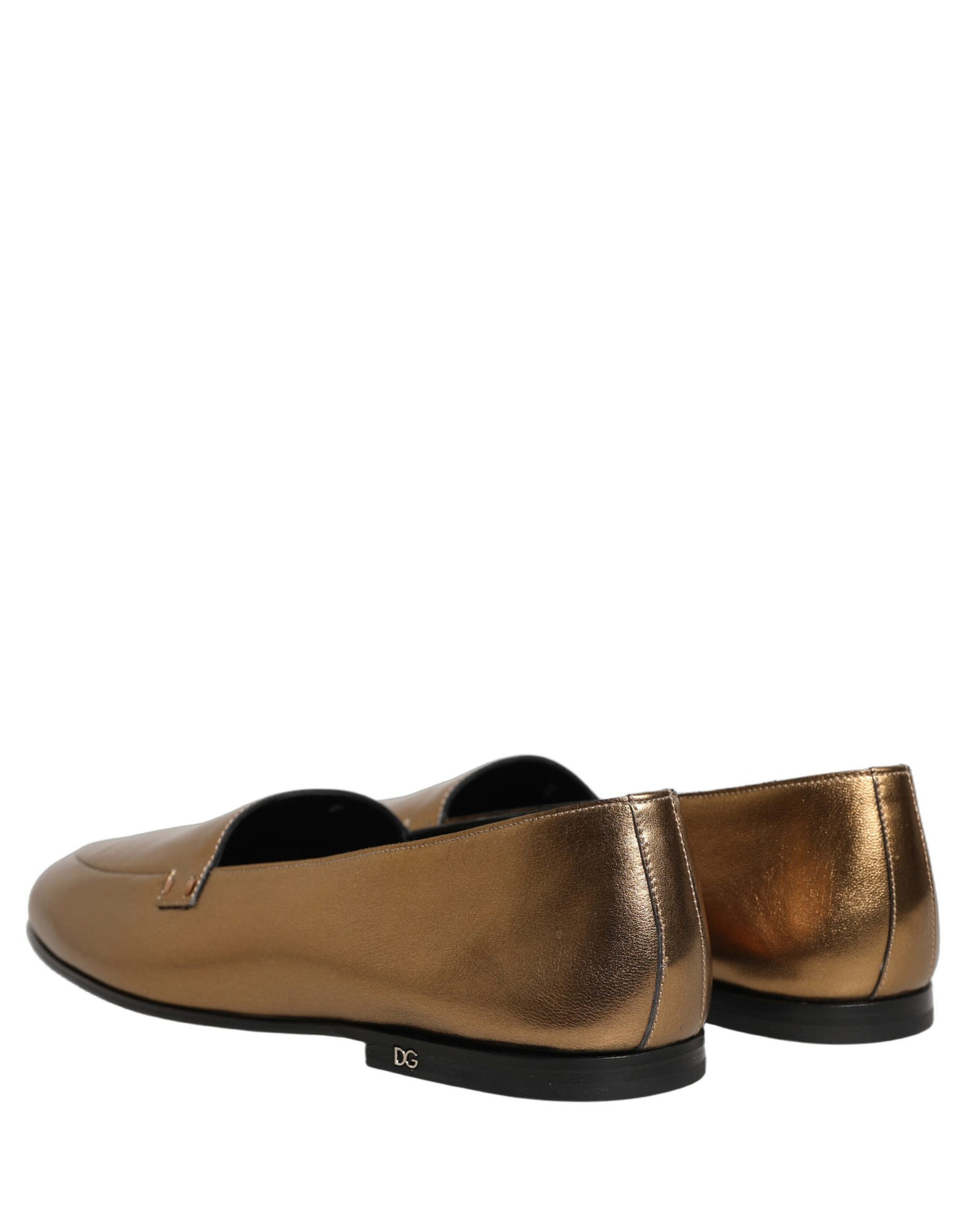 Gold Leather DG Logo Slip On Men Loafers Shoes