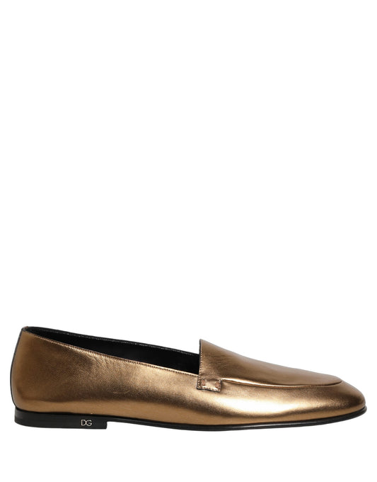Gold Leather DG Logo Slip On Men Loafers Shoes