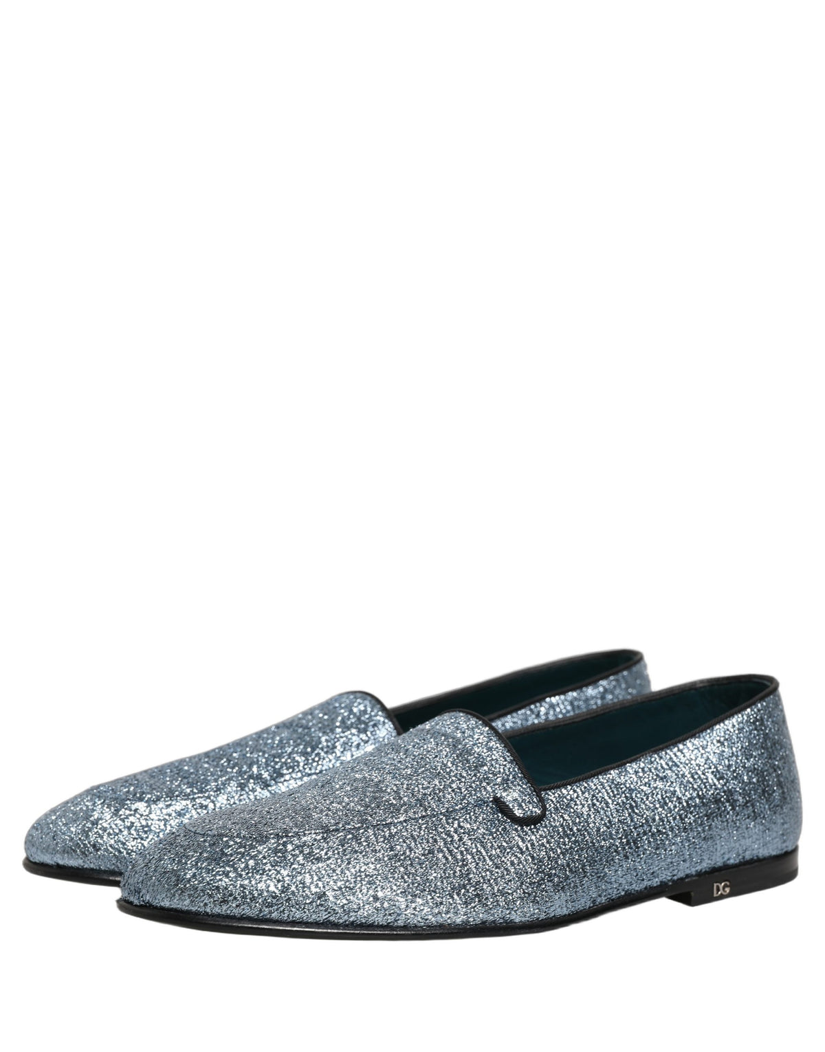 Blue Glitter Lurex DG Logo Dress Loafers Shoes