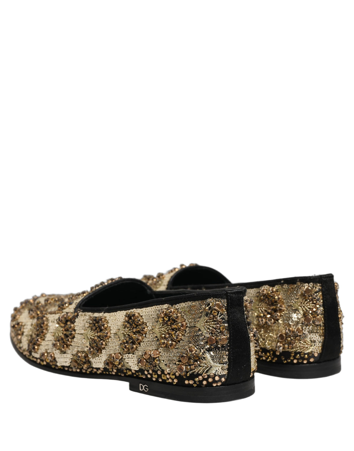 Gold Sequin Embellished Dress Loafers Shoes