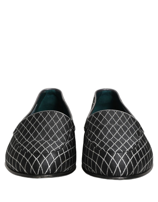Black Velvet Diamond Stitched Loafers Shoes