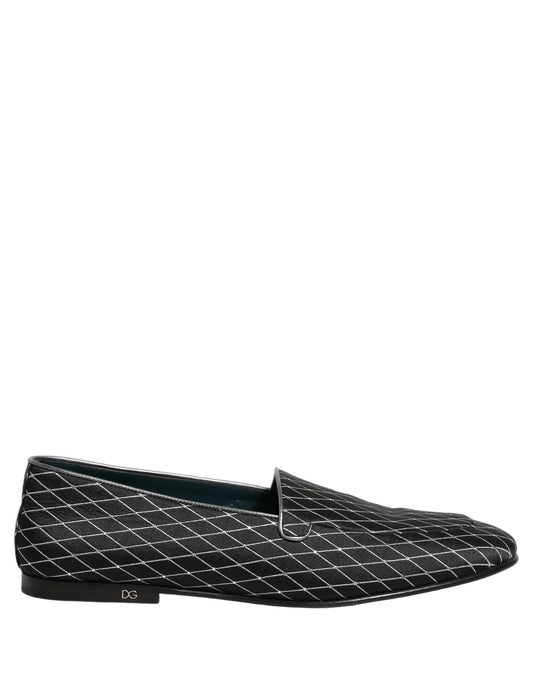 Black Velvet Diamond Stitched Loafers Shoes