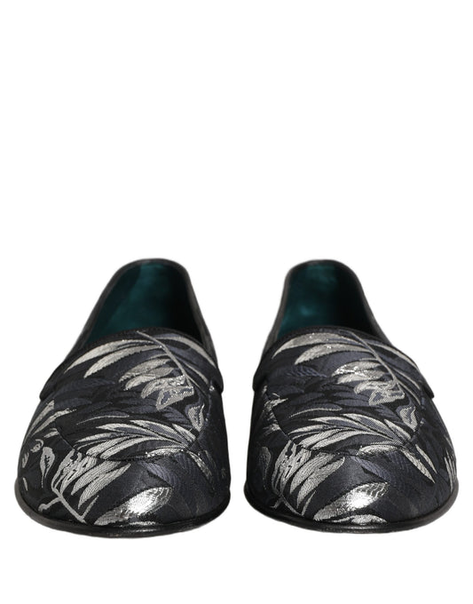 Black Leaf Embroidery Dress Men Loafers Shoes