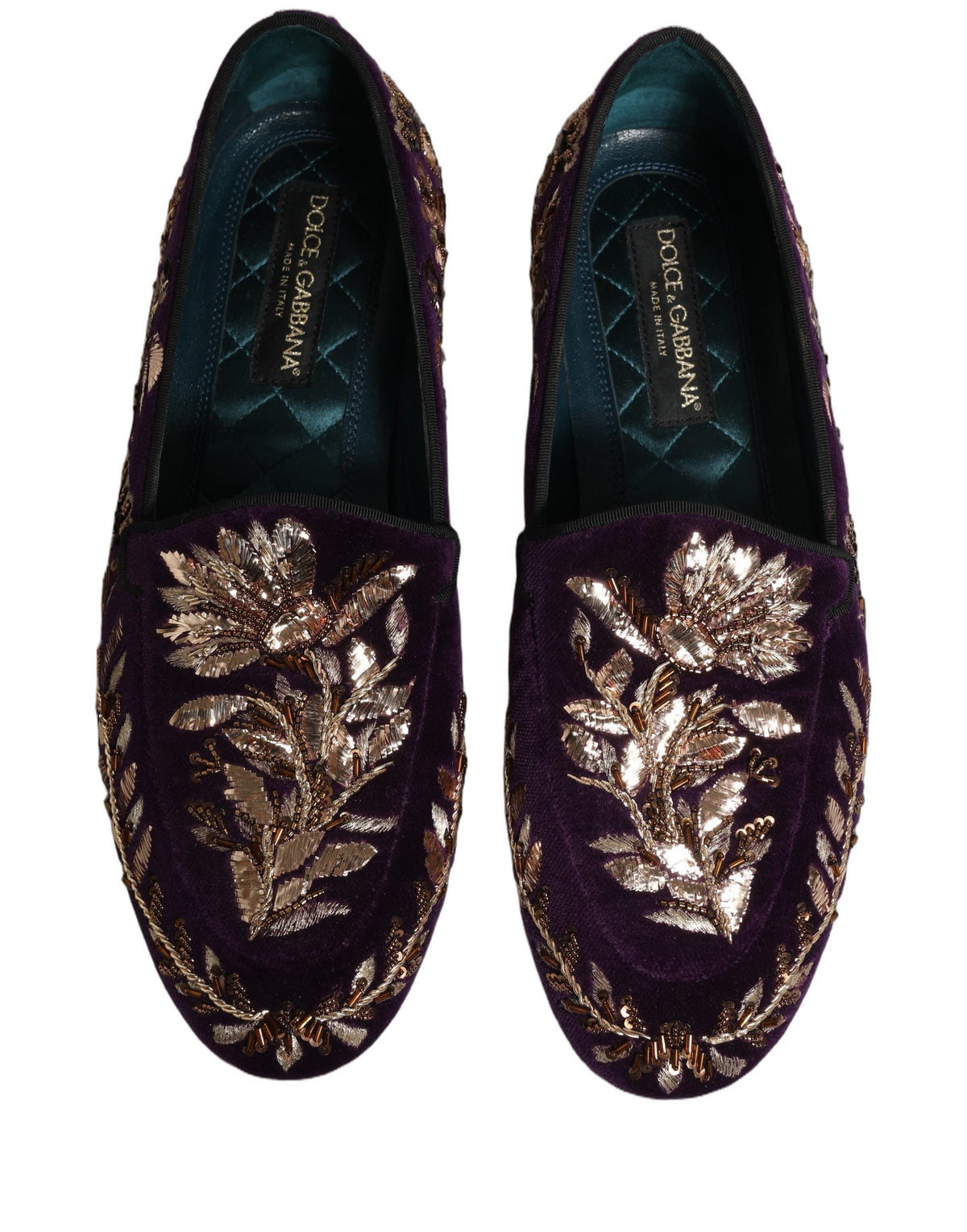 Violet Velvet Floral Embroidery Loafers Shoes