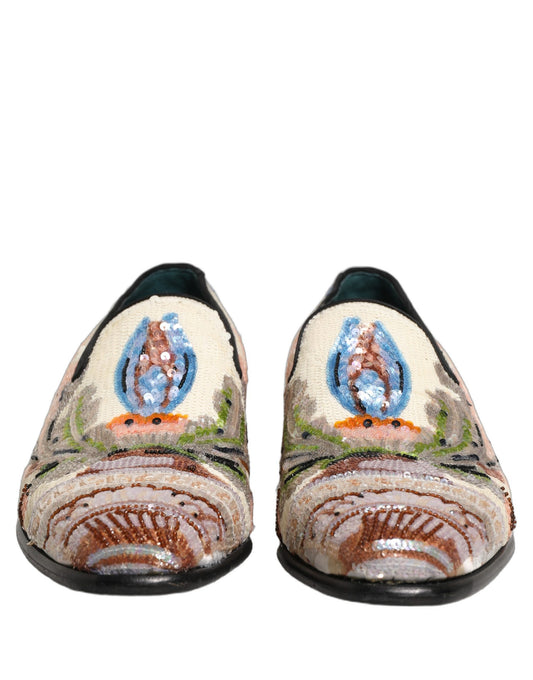 Multicolor Sequin Embroidered Loafers Shoes