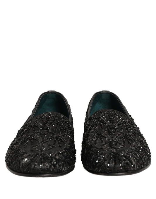 Black Velvet Embroidered Dress Loafers Shoes