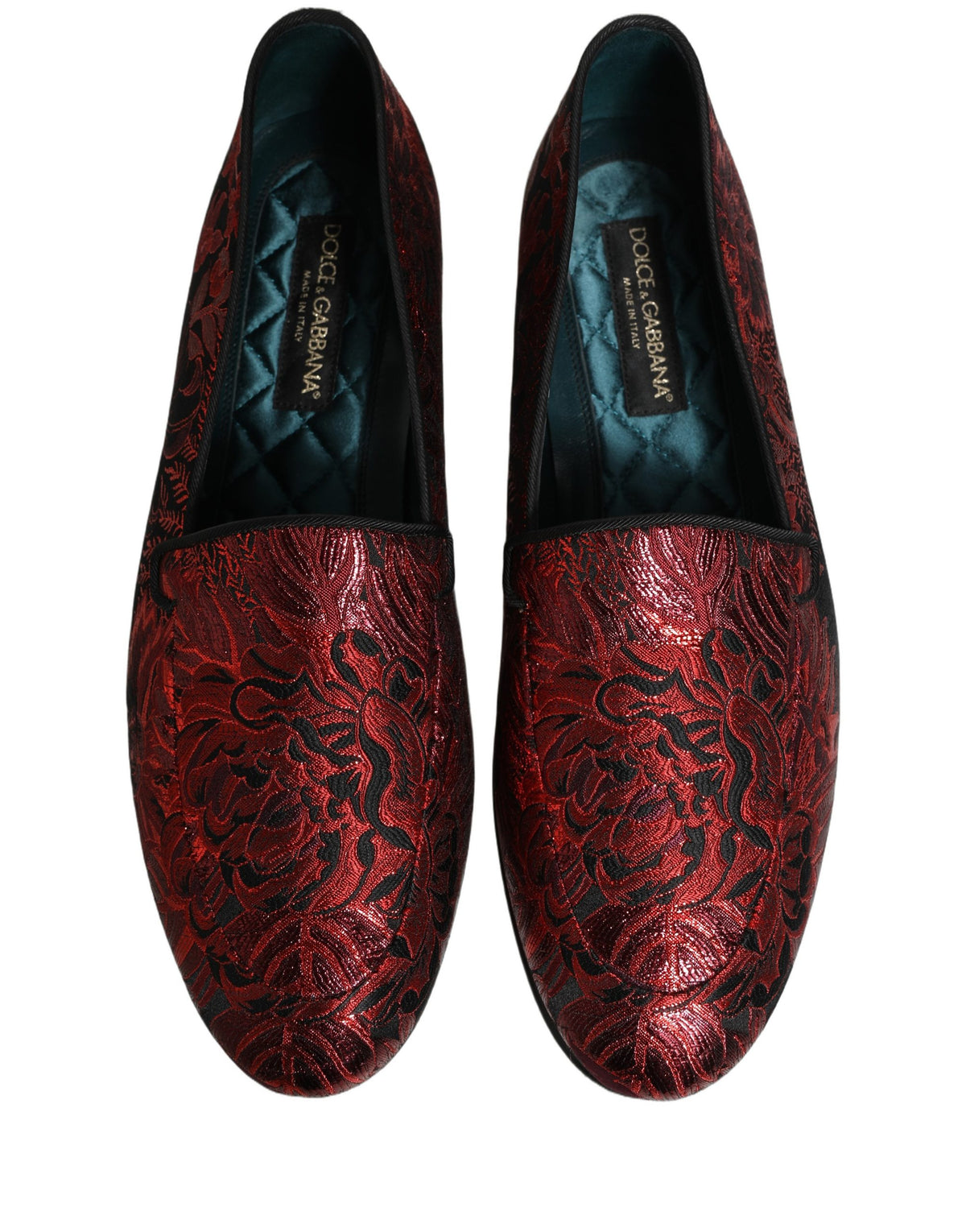 Red Floral Jacquard Slip On Loafers Shoes