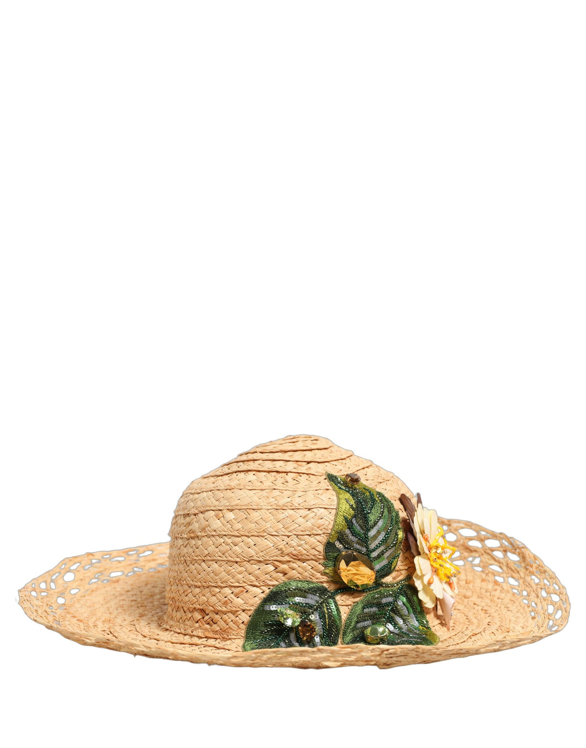 Women Beige Wide Brim Floral Bucket Capello Hat