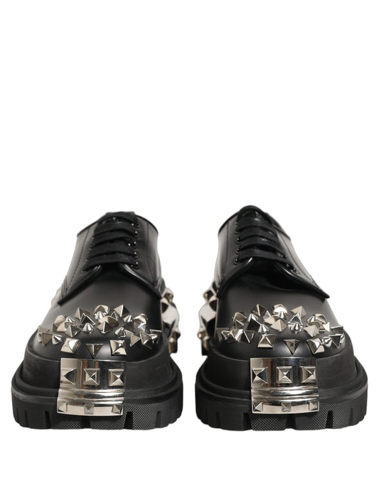 Black Leather Studded Hi-Trekking Derby Shoes