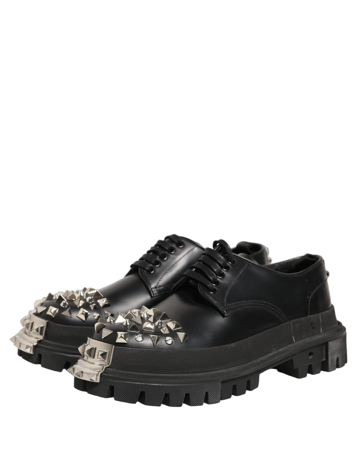 Black Leather Studded Hi-Trekking Derby Shoes