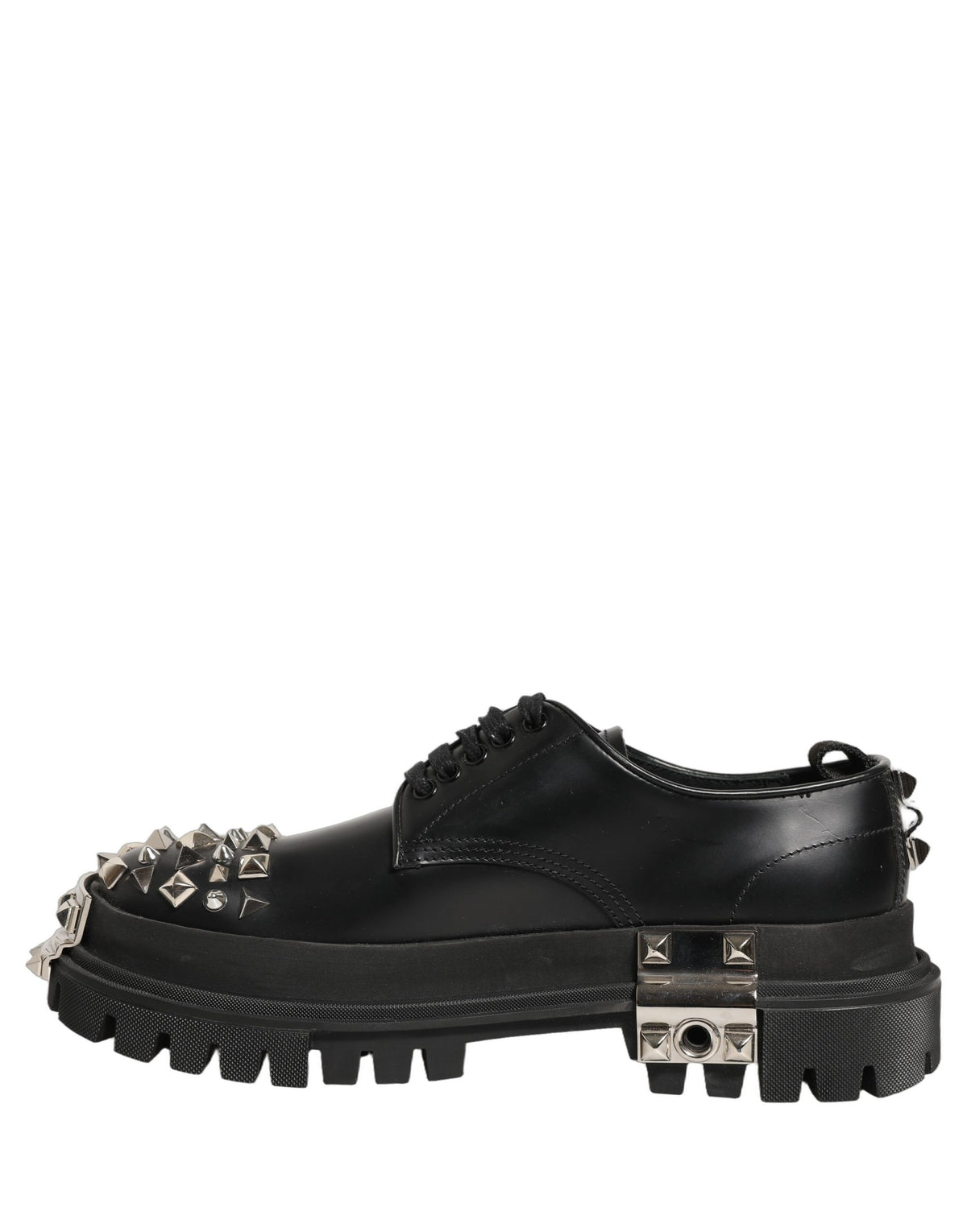 Black Leather Studded Hi-Trekking Derby Shoes