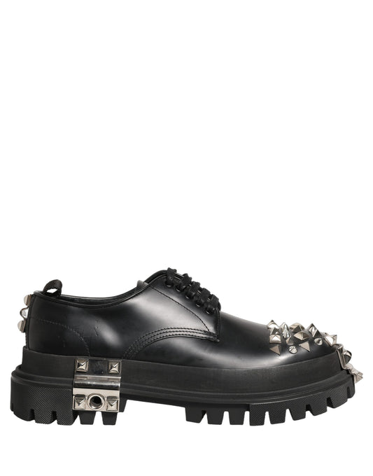 Black Leather Studded Hi-Trekking Derby Shoes