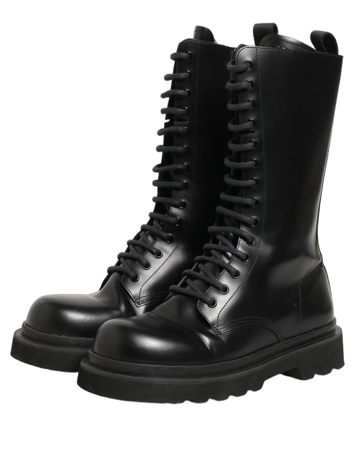 Black Leather Lace Up Men Combat Boots Shoes