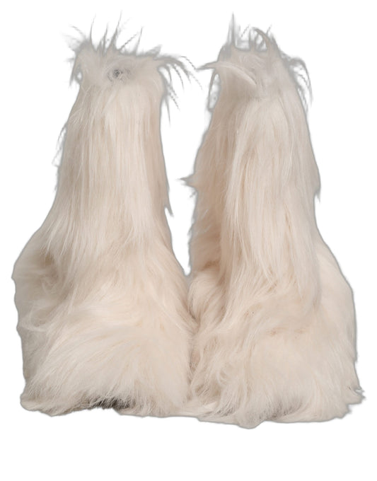 White Faux Fur Mid Calf Men Boots Shoes