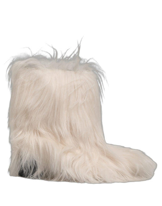 White Faux Fur Mid Calf Men Boots Shoes