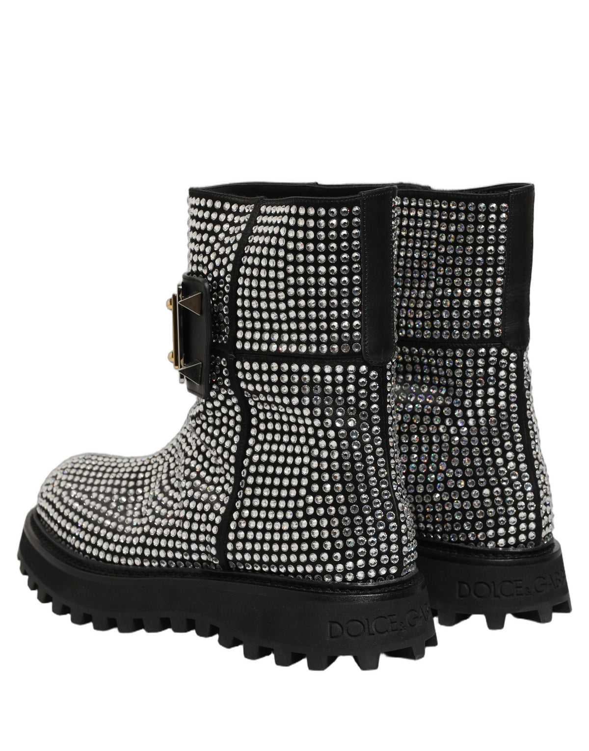 Black Crystal Embellished Short Boots Shoes