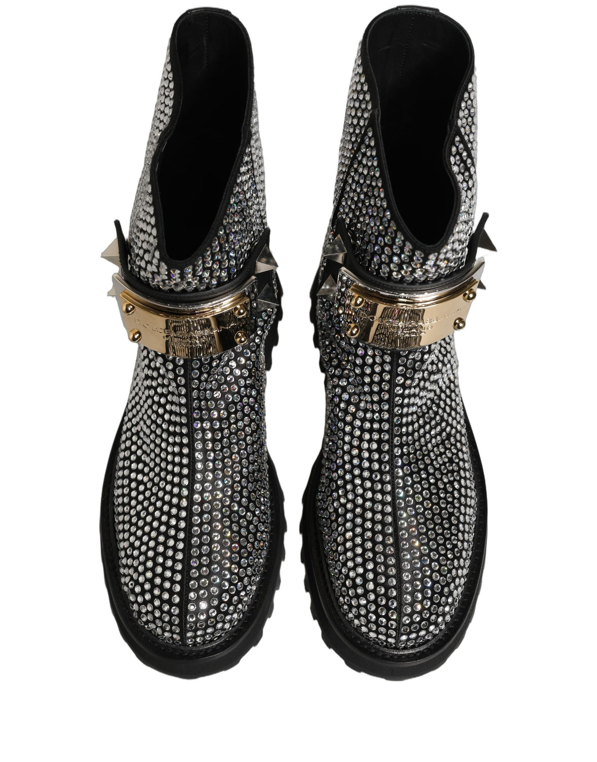 Black Crystal Embellished Short Boots Shoes