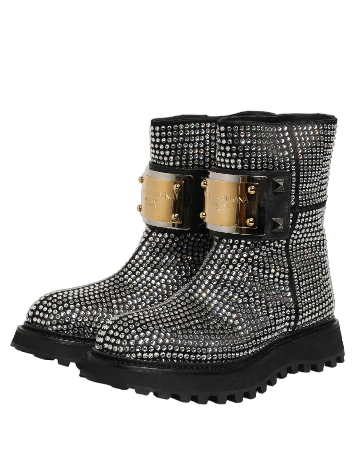 Black Crystal Embellished Short Boots Shoes