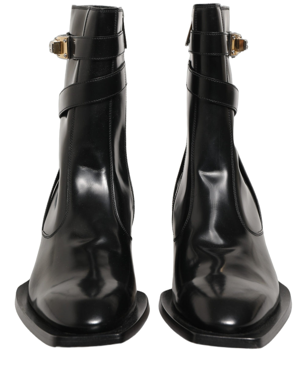 Black Leather DG Plaque Mid Calf Boots Shoes
