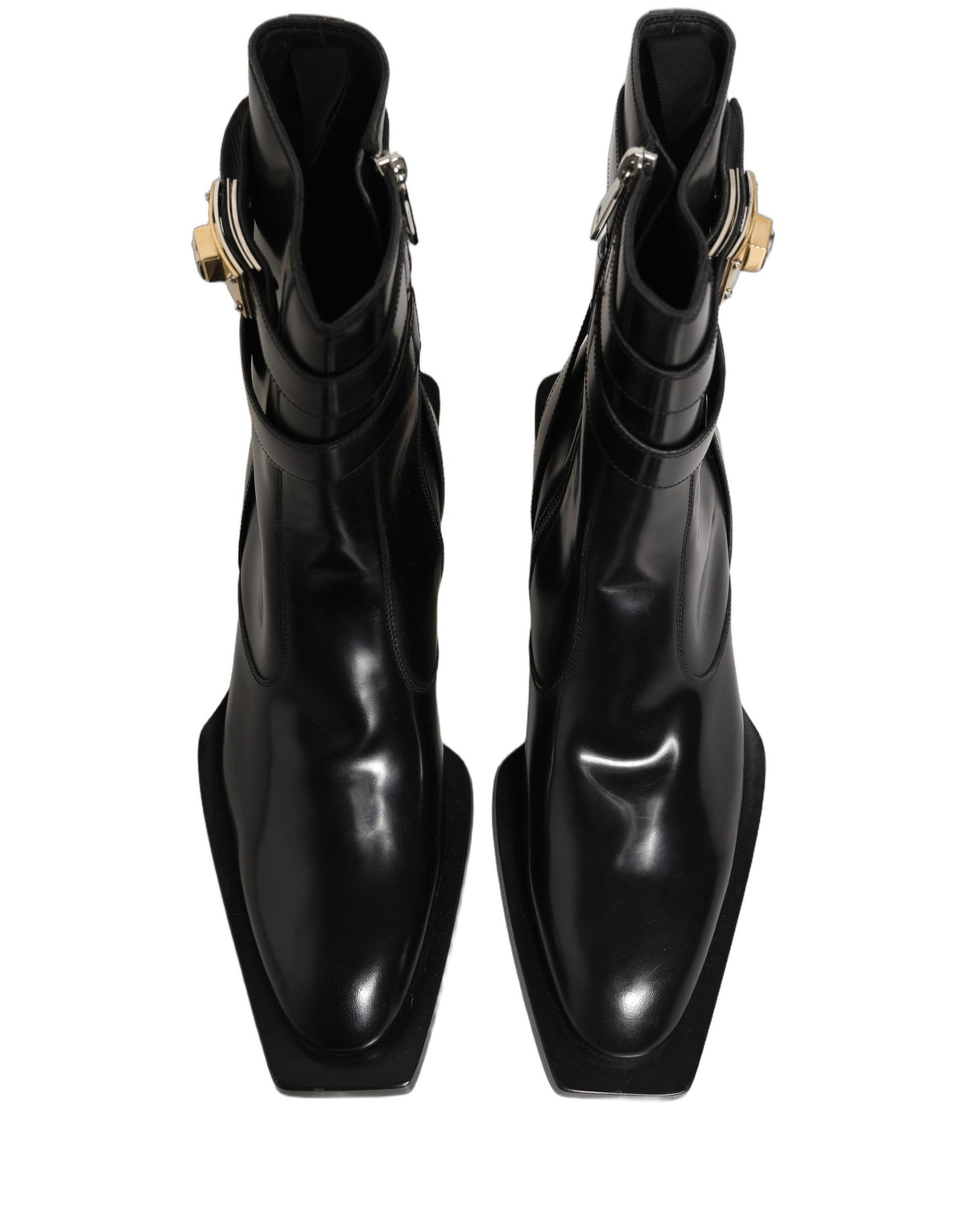 Black Leather DG Plaque Mid Calf Boots Shoes