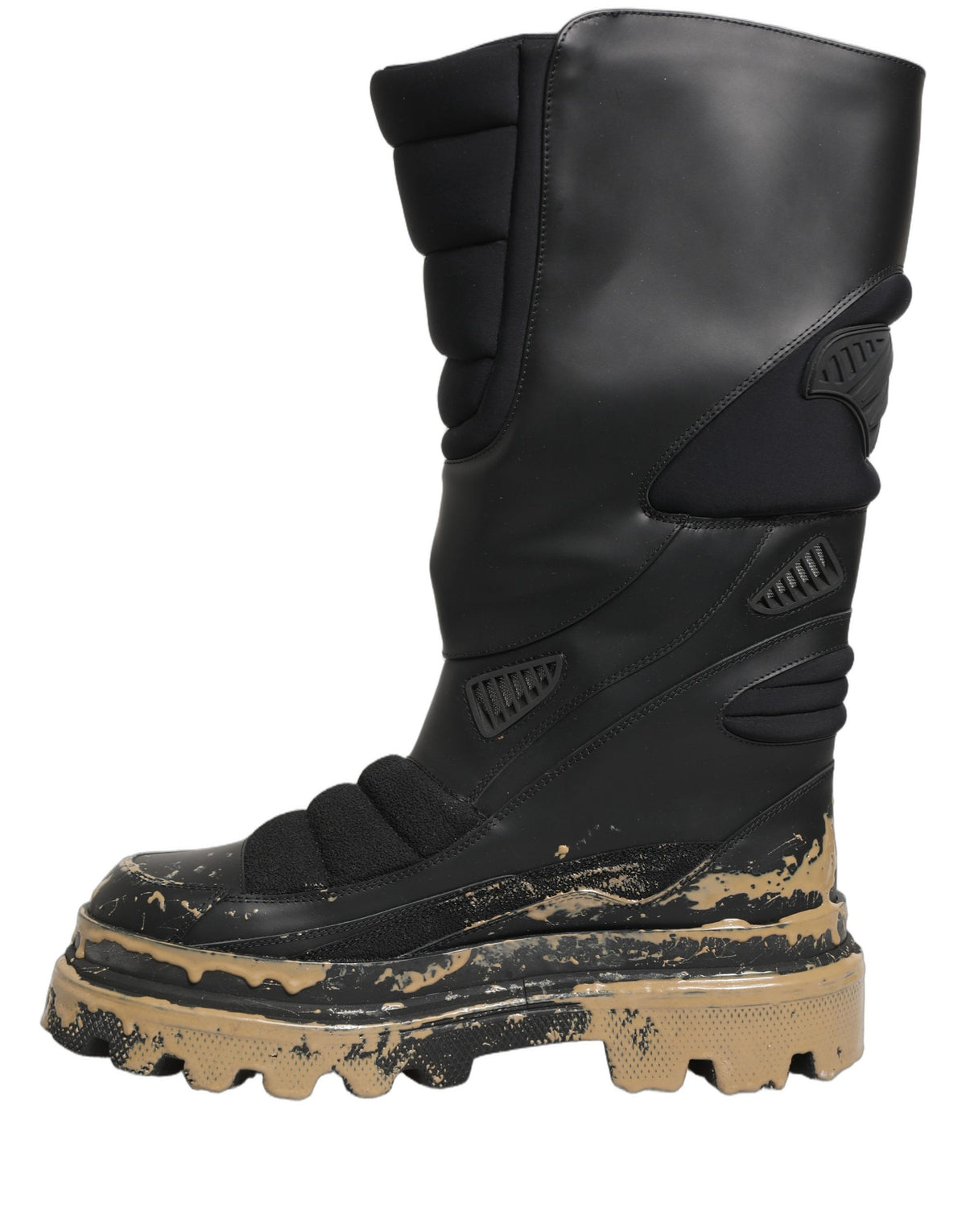 Black Leather Biker Mid Calf Men Boots Shoes