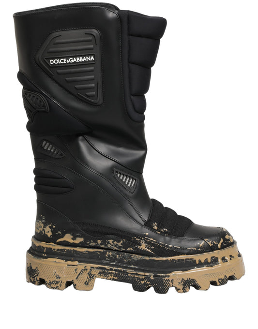 Black Leather Biker Mid Calf Men Boots Shoes