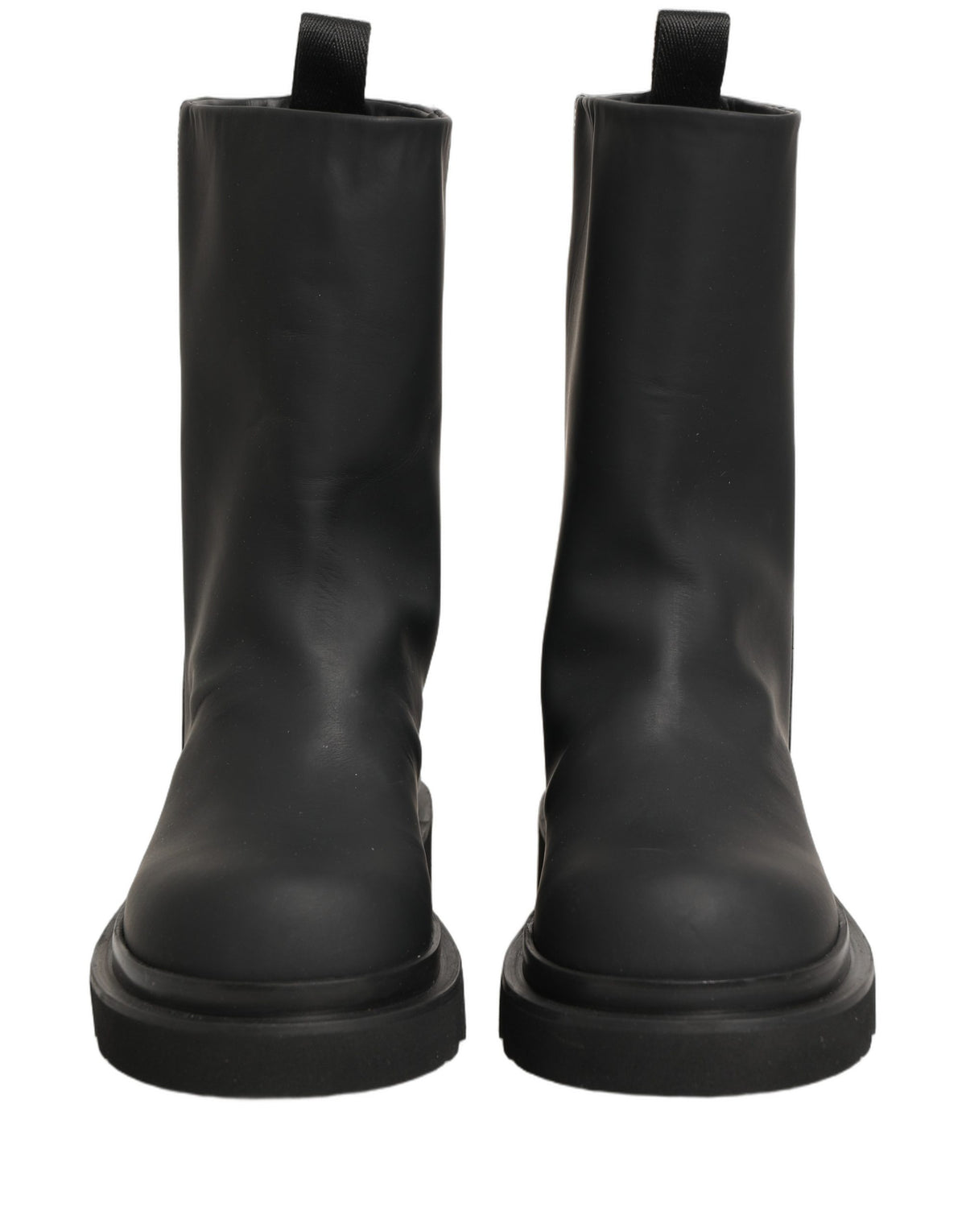 Black Leather Mid Calf Chunky Men Boots Shoes