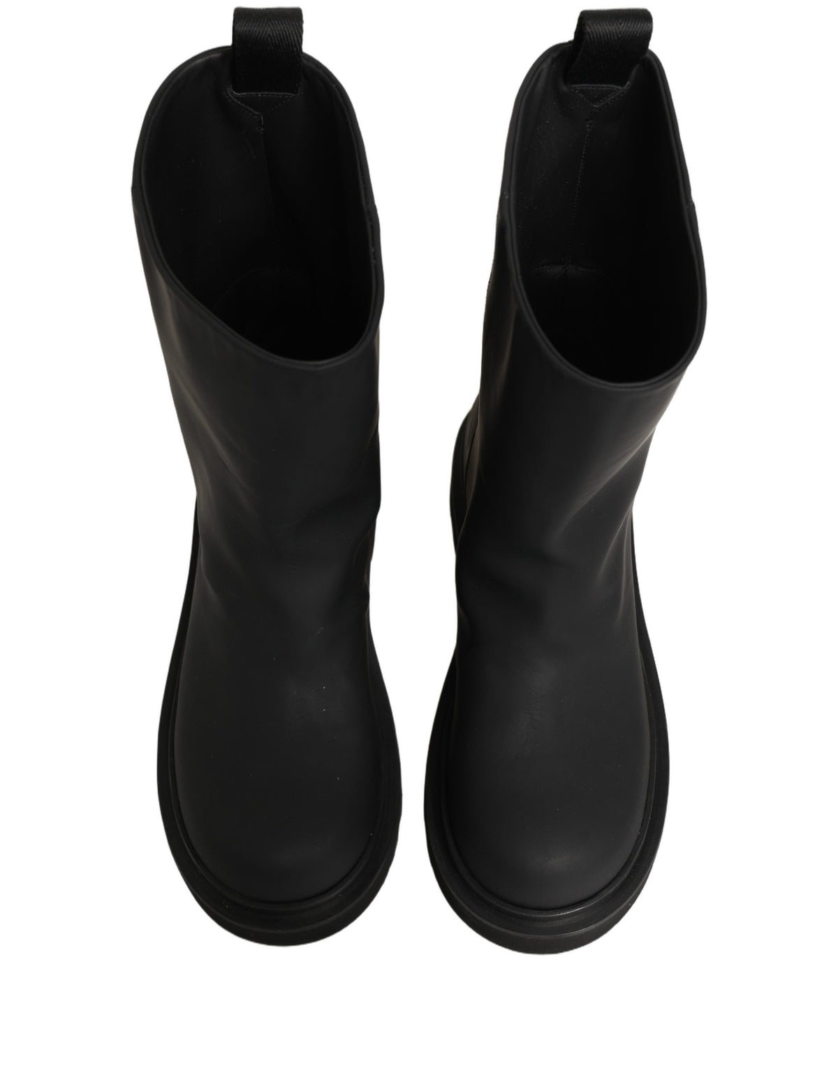 Black Leather Mid Calf Chunky Men Boots Shoes