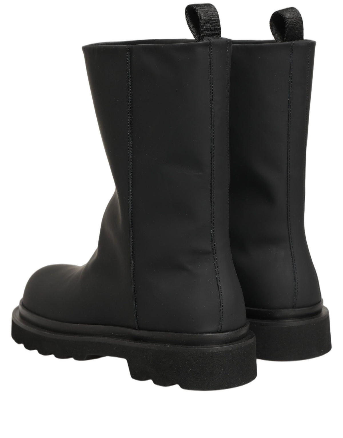 Black Leather Mid Calf Chunky Men Boots Shoes