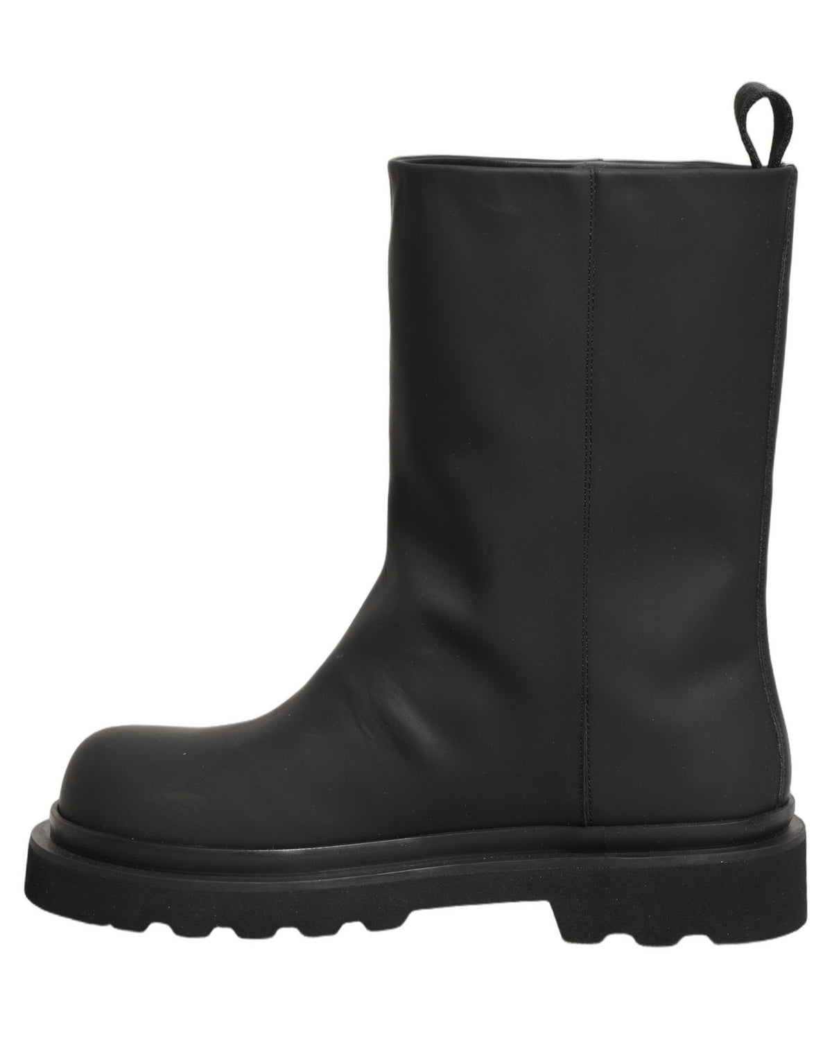 Black Leather Mid Calf Chunky Men Boots Shoes