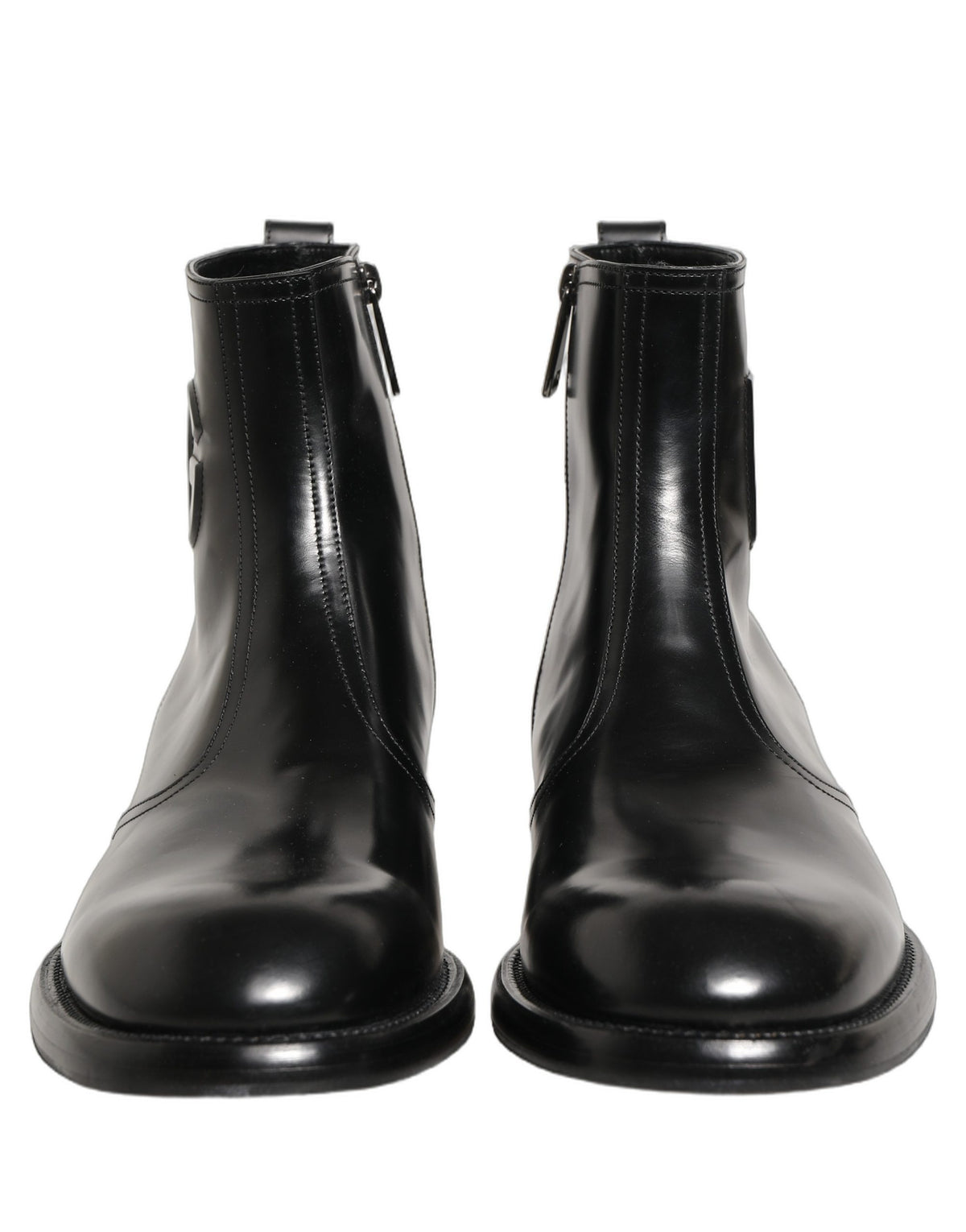 Black Leather Embossed Logo Ankle Boots Shoes