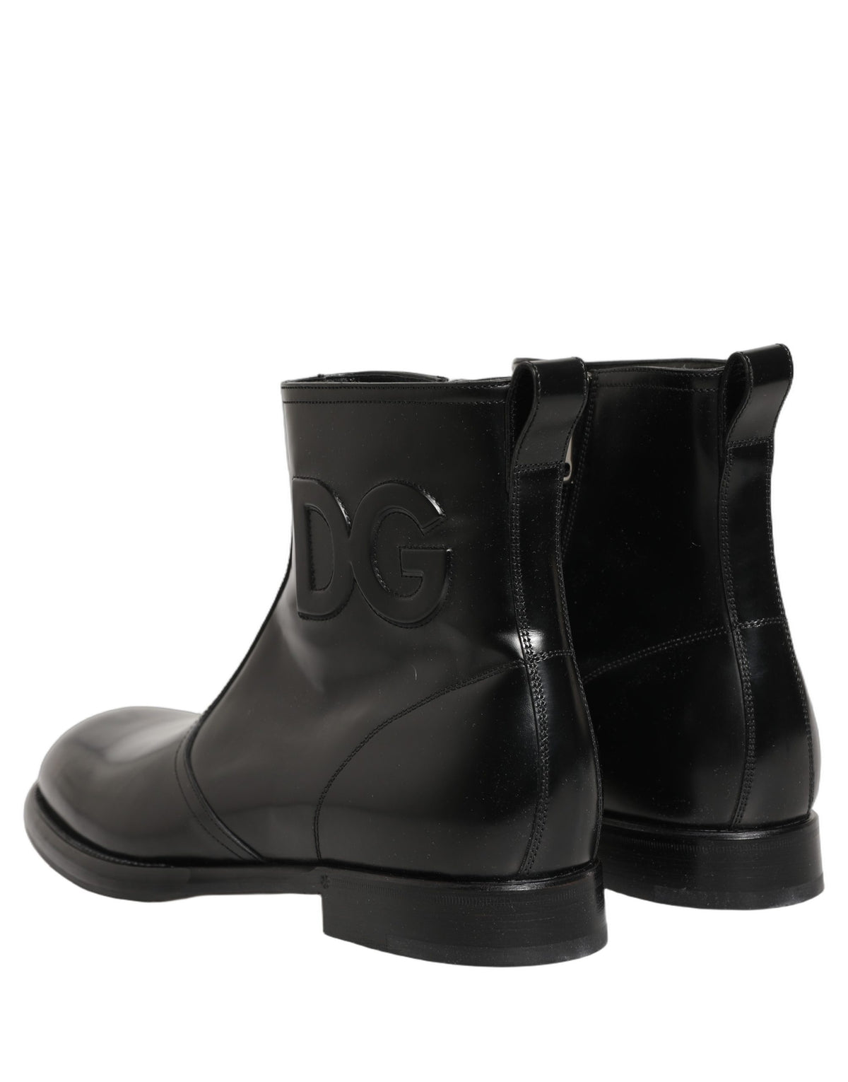 Black Leather Embossed Logo Ankle Boots Shoes